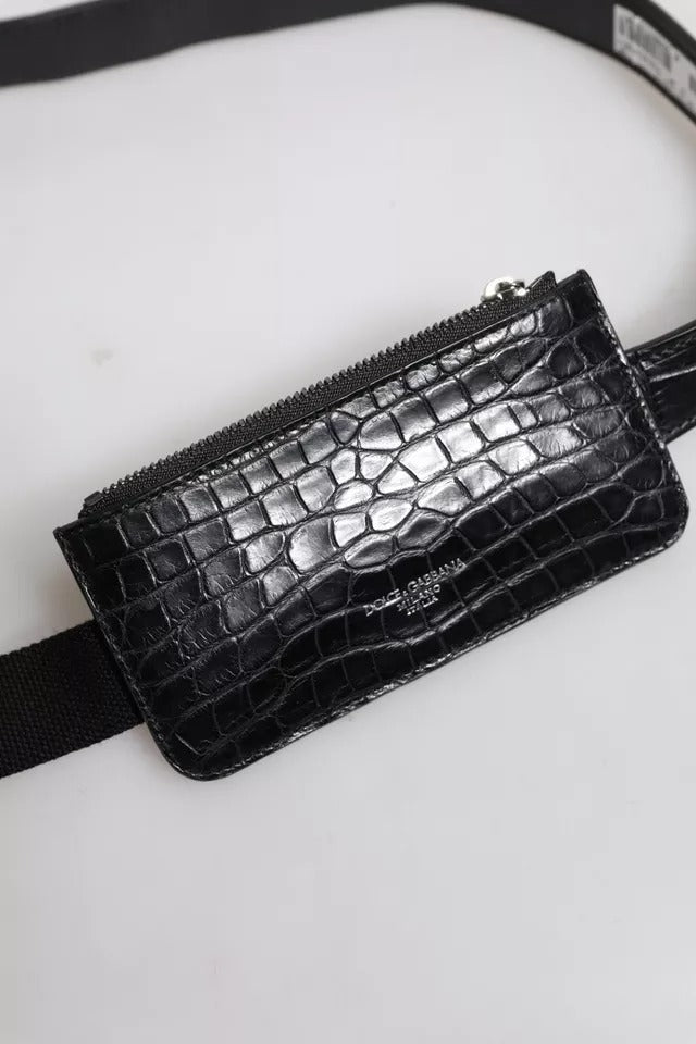 Cartera monedero de piel de cocodrilo negra para Airpods