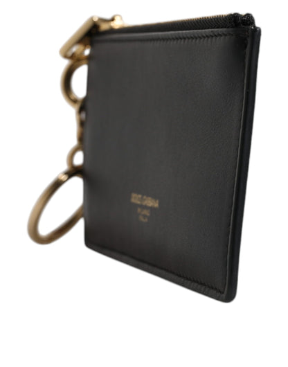 Black Calfskin Leather DG Logo Card Holder Wallet