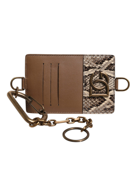 Tarjetero de Piel Exótica Marrón Cartera con Logotipo DG