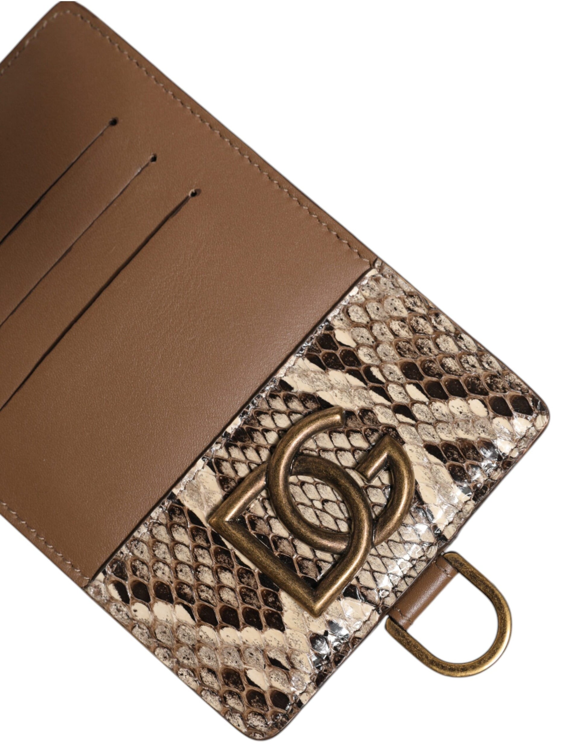 Tarjetero de Piel Exótica Marrón Cartera con Logotipo DG