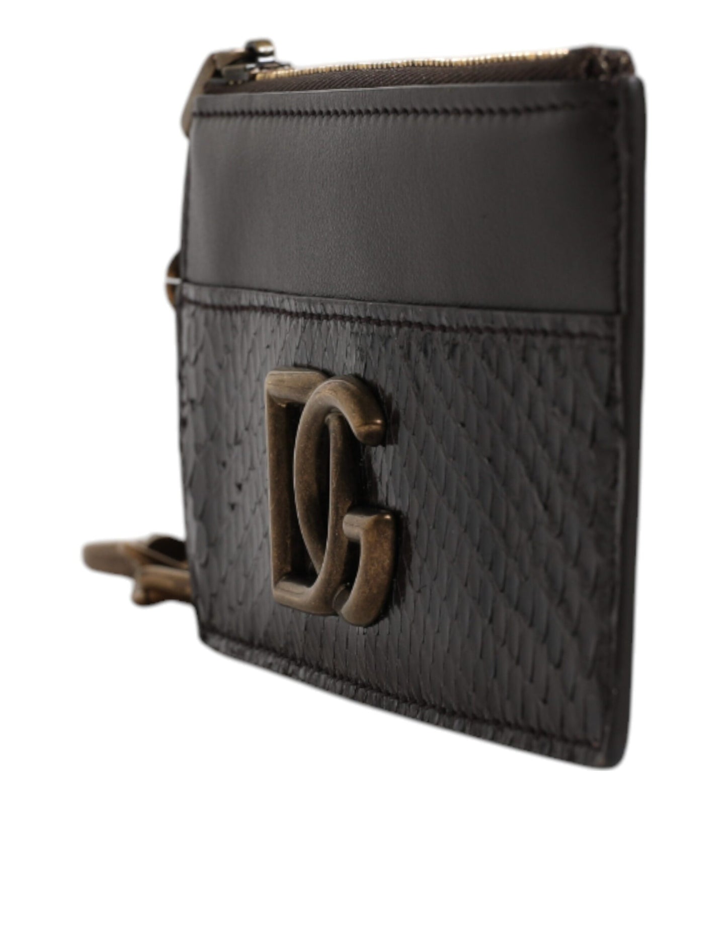 Brown Exotic Leather DG Logo Card Holder Wallet