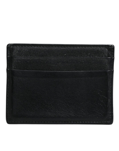 Black Leather Card Holder Case DG Logo Plaque Wallet