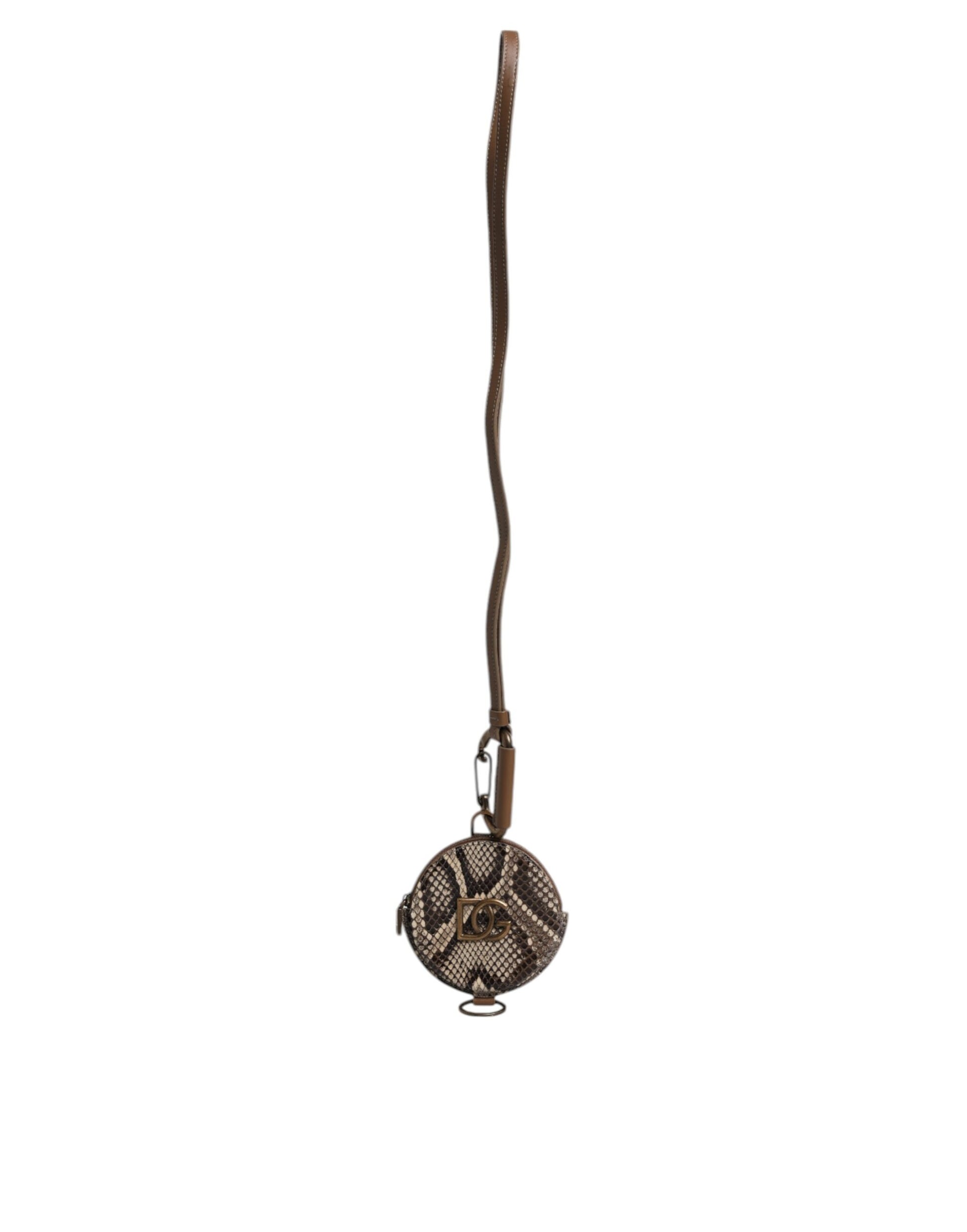 Marrón redondo de cuero DG Logo Monedero Lanyard Cartera