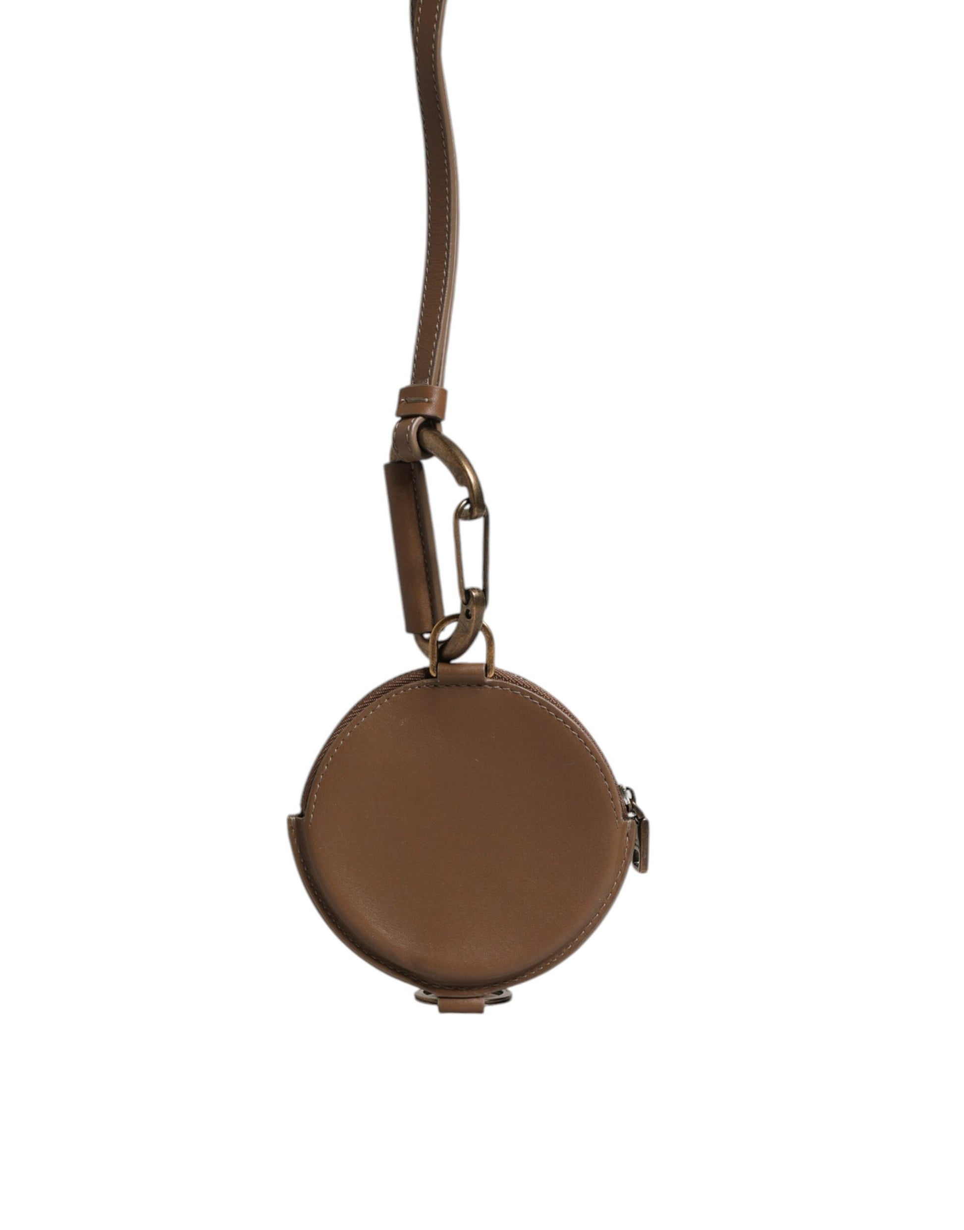 Marrón redondo de cuero DG Logo Monedero Lanyard Cartera