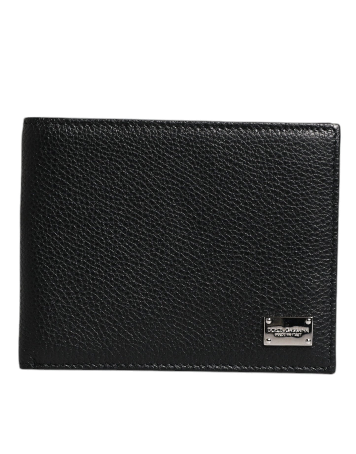 Black Leather Bifold Card Holder Men Logo Plaque Wallet