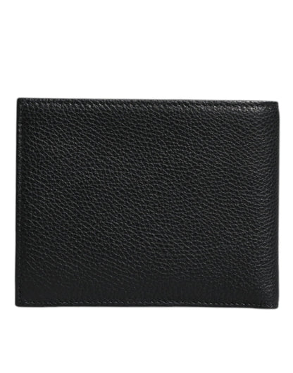 Black Leather Bifold Card Holder Men Logo Plaque Wallet