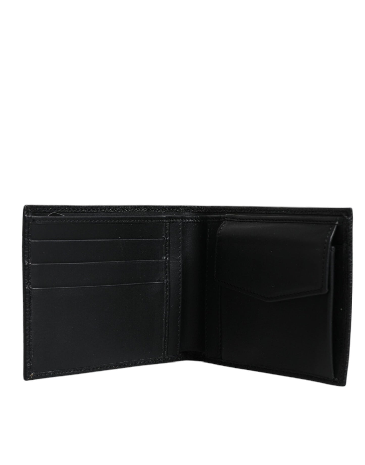 Black Leather Bifold Card Holder Men Logo Plaque Wallet