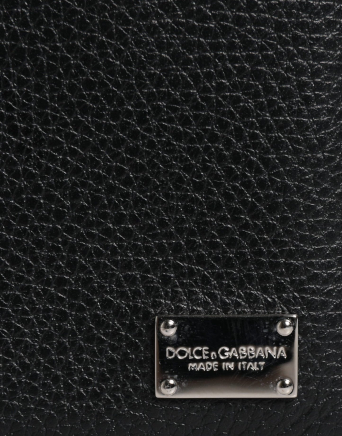 Cartera con placa del logotipo y tarjetero de cuero negro plegable para hombre