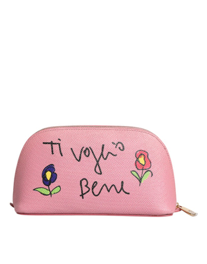 Piel rosa DG Logo Zip Alrededor de la mano Monedero Cartera