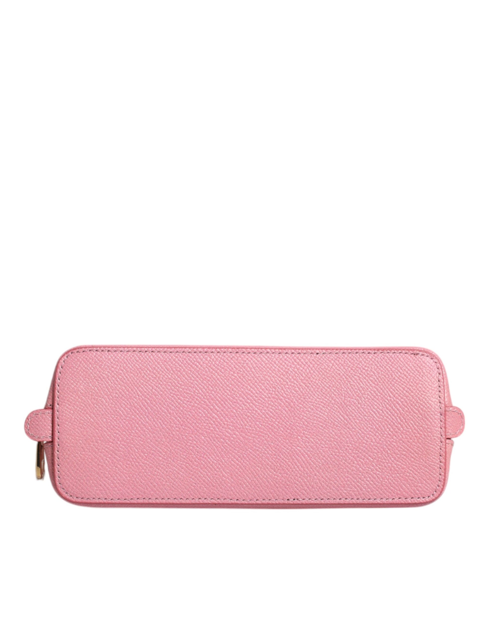Piel rosa DG Logo Zip Alrededor de la mano Monedero Cartera