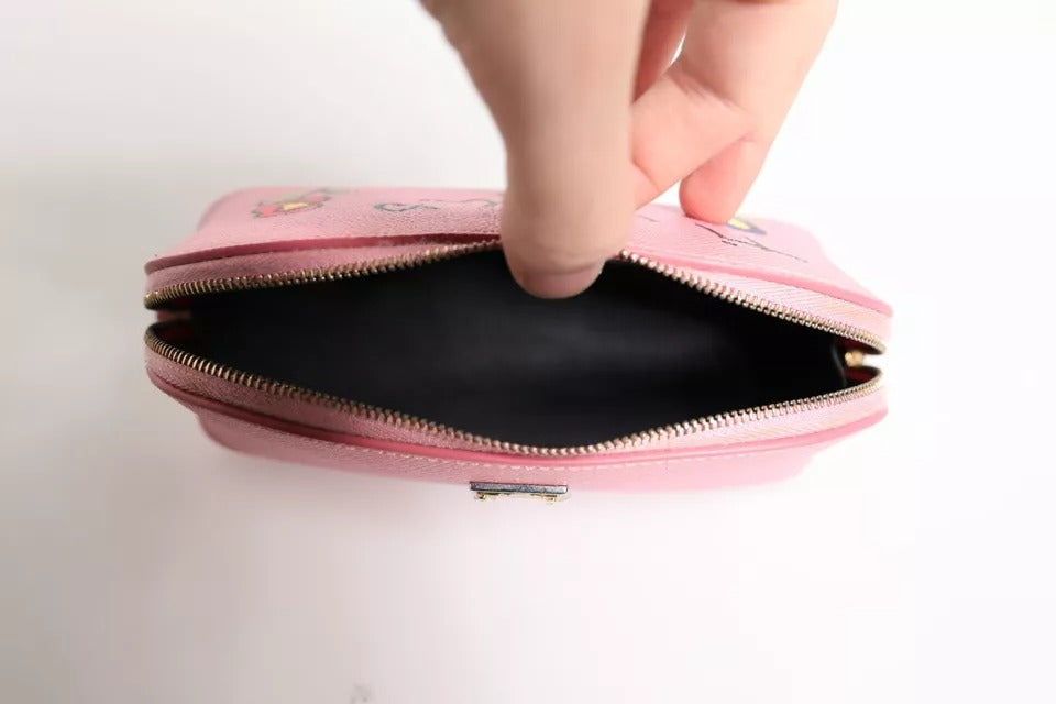 Piel rosa DG Logo Zip Alrededor de la mano Monedero Cartera