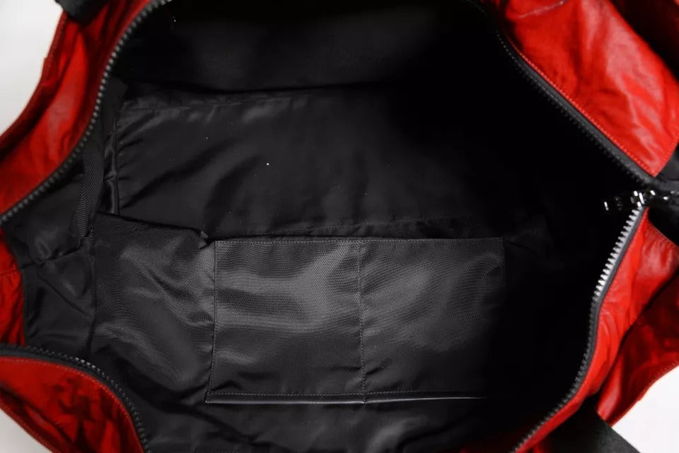 Red Nylon Calfskin Hand Shoulder Duffel Bag