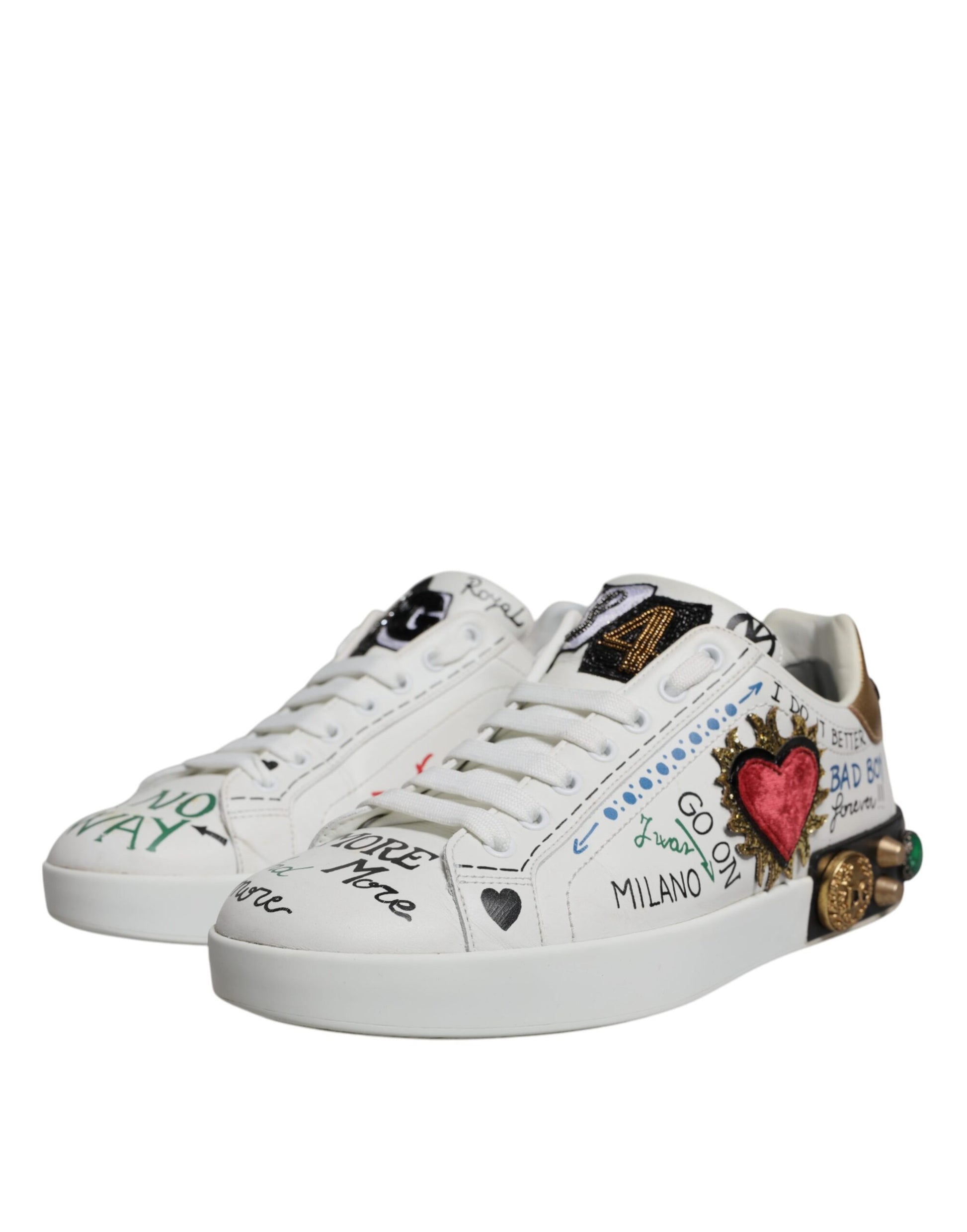 White Heart Studded Low Top Sneakers Shoes