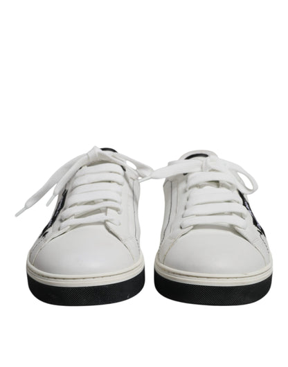 White Black Leather Logo Low Top Sneakers Shoes