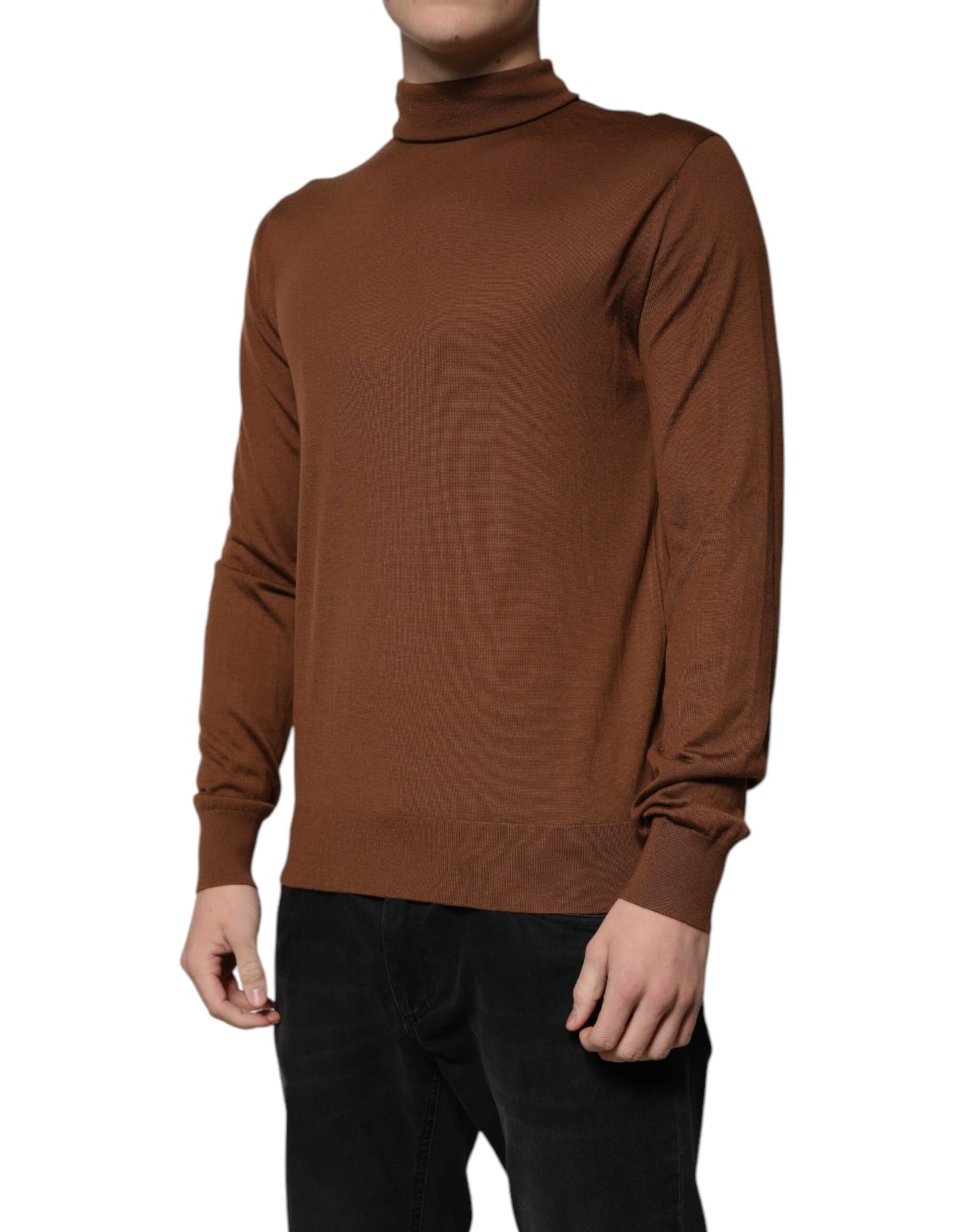 Brown Cashmere Turtleneck Pullover Sweater