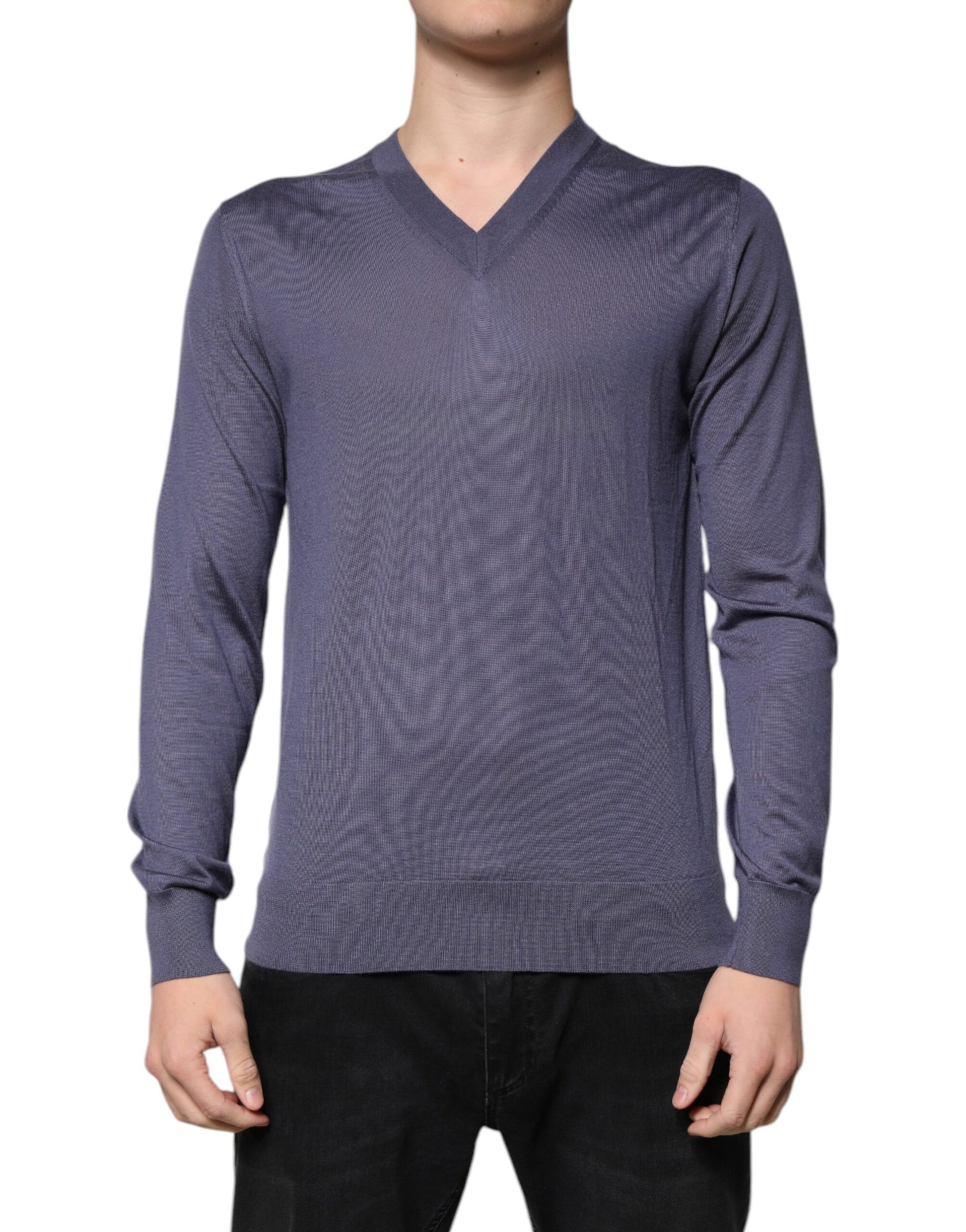 Gray Cashmere V-neck Men Pullover Sweater