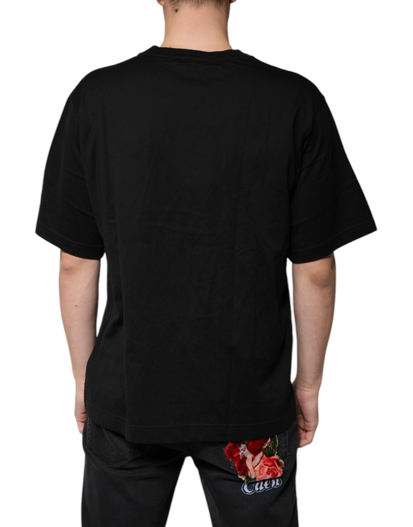 Black Cotton Logo Vneck Short Sleeve T-shirt