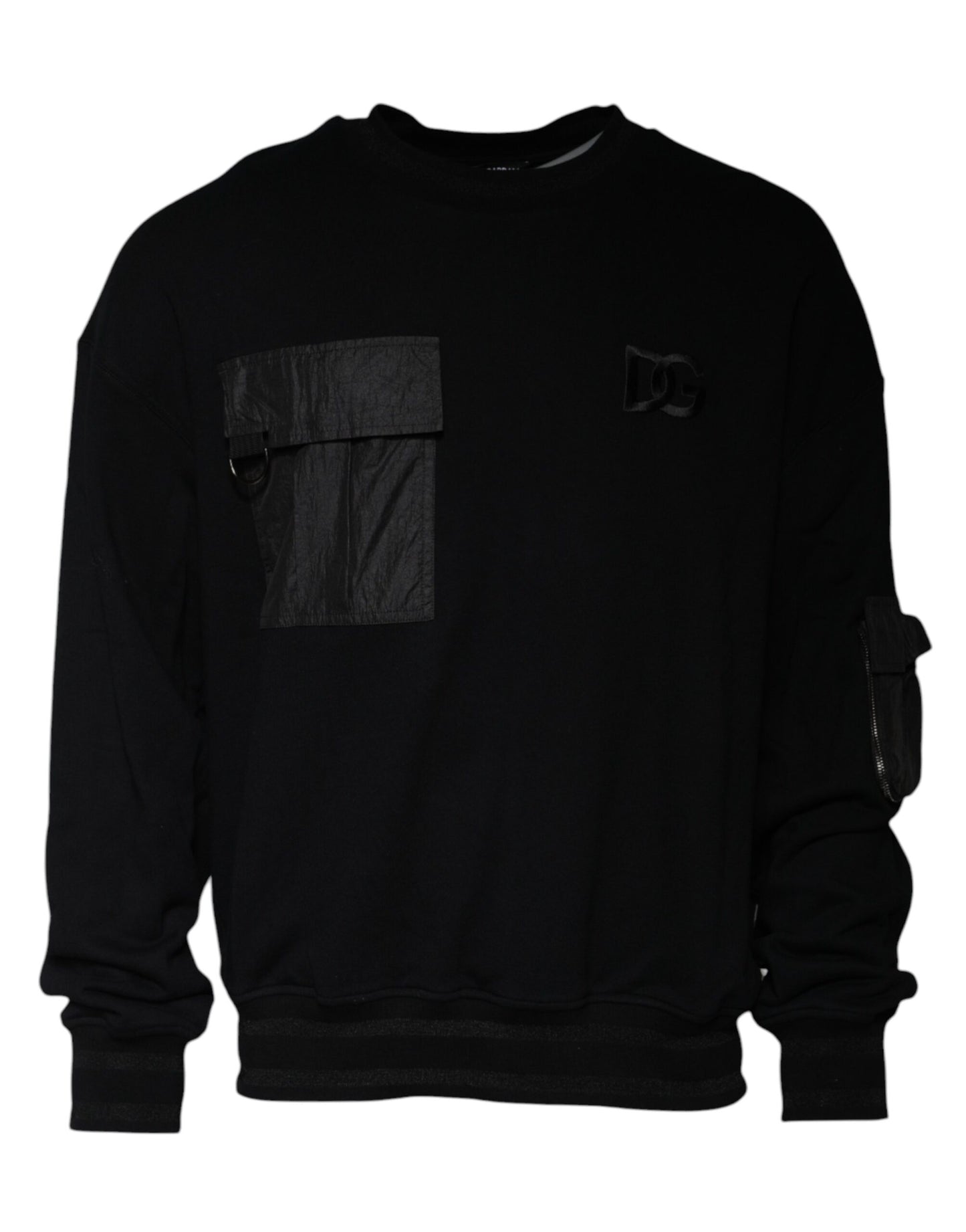 Black Cotton Crew Neck Men Pullover Sweater