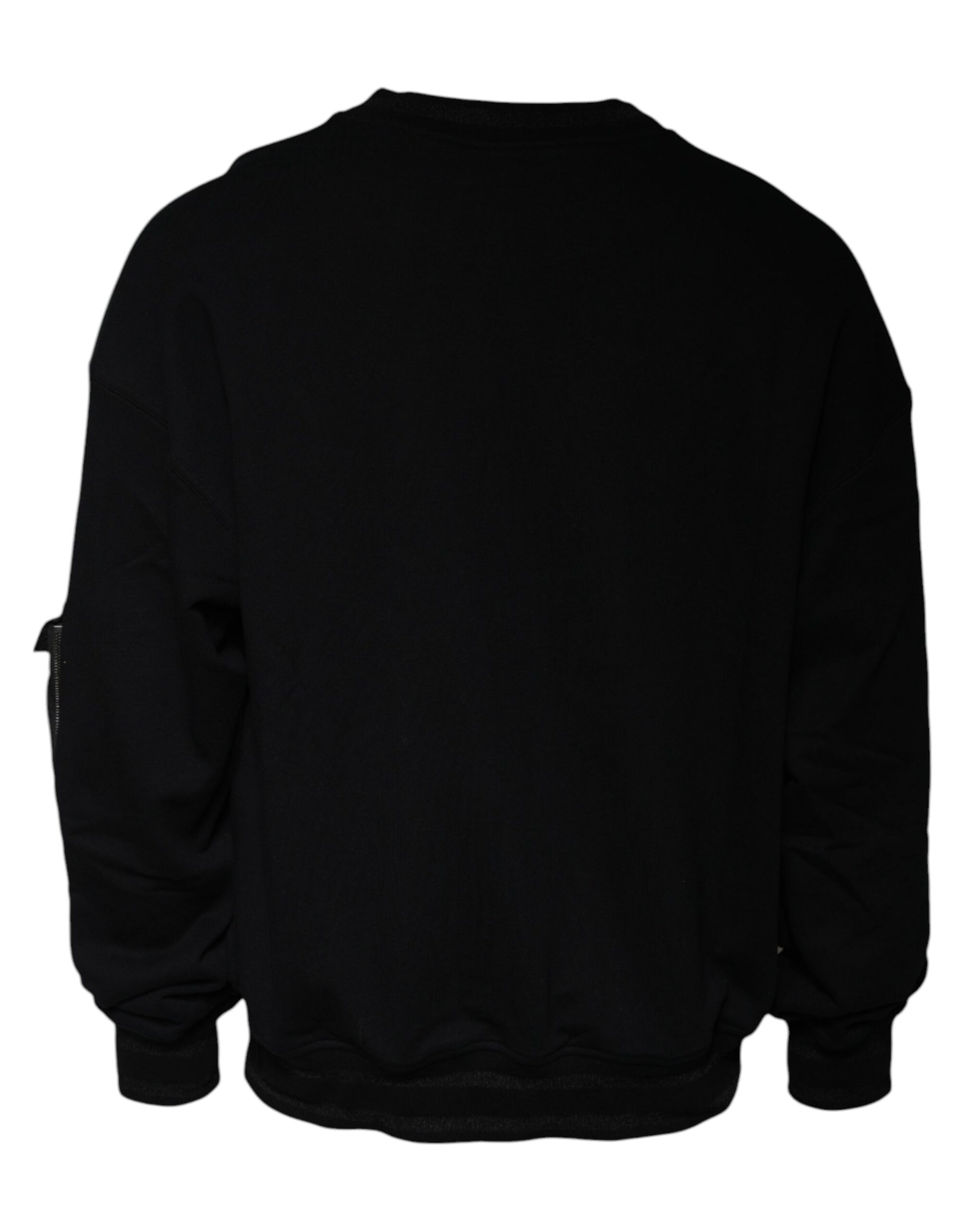 Black Cotton Crew Neck Men Pullover Sweater