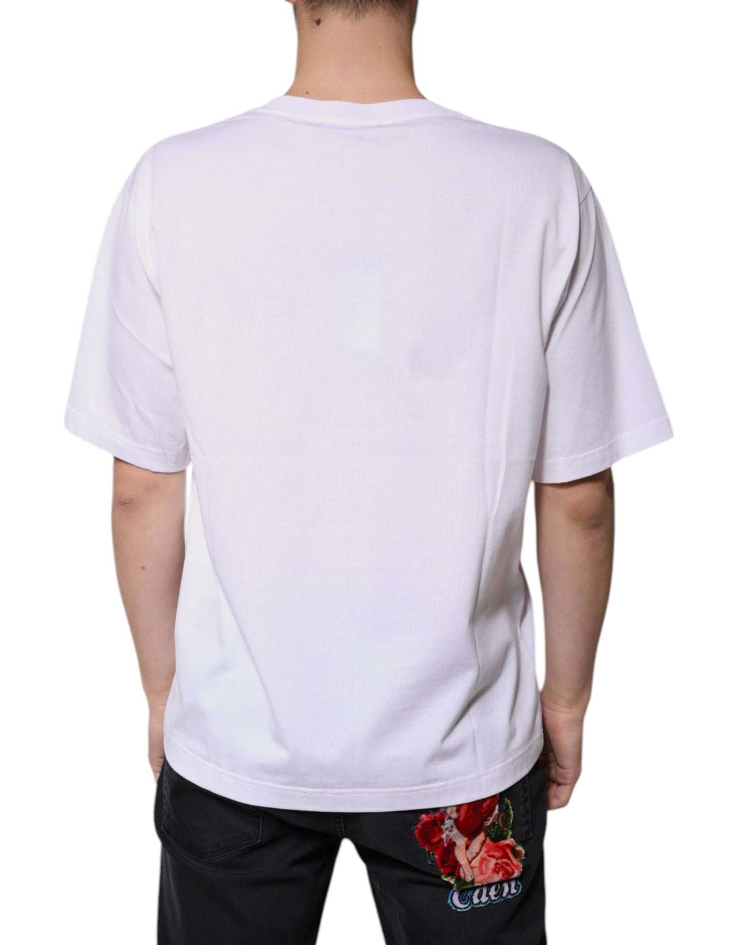 White Cotton V-neck Short Sleeves T-shirt