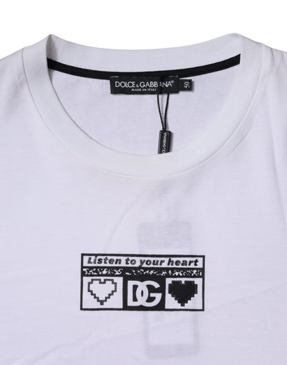 White Logo Print Cotton Crew Neck T-shirt