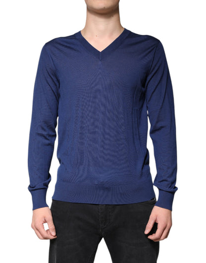 Navy Blue Cashmere V-neck Pullover Sweater