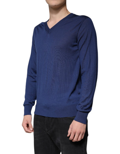 Navy Blue Cashmere V-neck Pullover Sweater