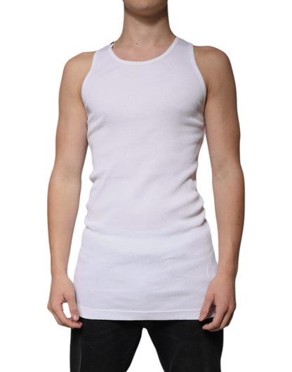 White Cotton Sleeveless Round Neck Tank T-shirt