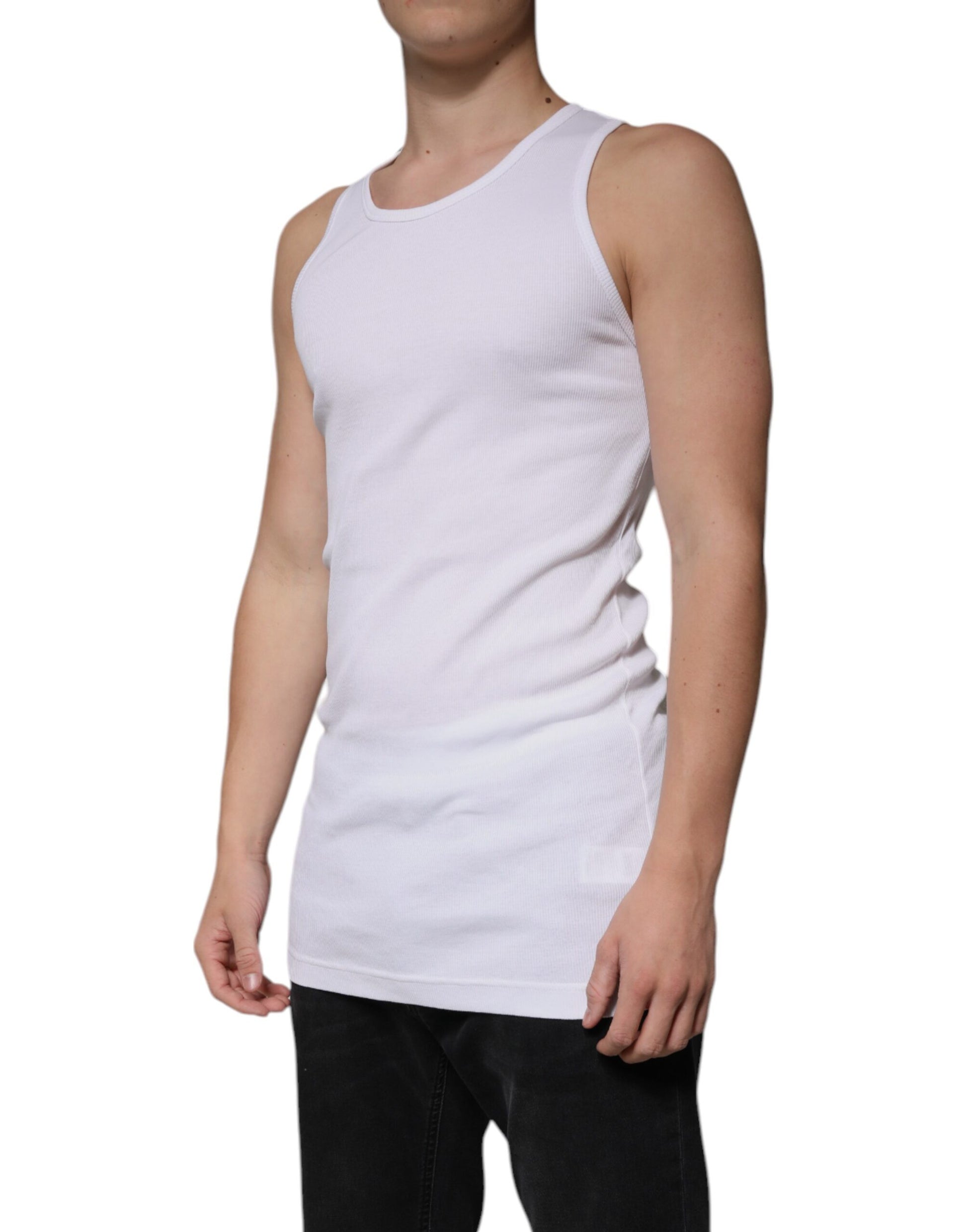 White Cotton Sleeveless Round Neck Tank T-shirt