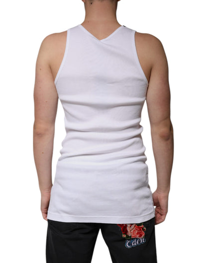 White Cotton Sleeveless Round Neck Tank T-shirt