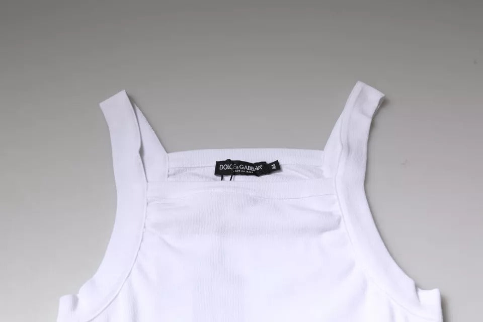 White Cotton Sleeveless Square Neck Tank T-shirt