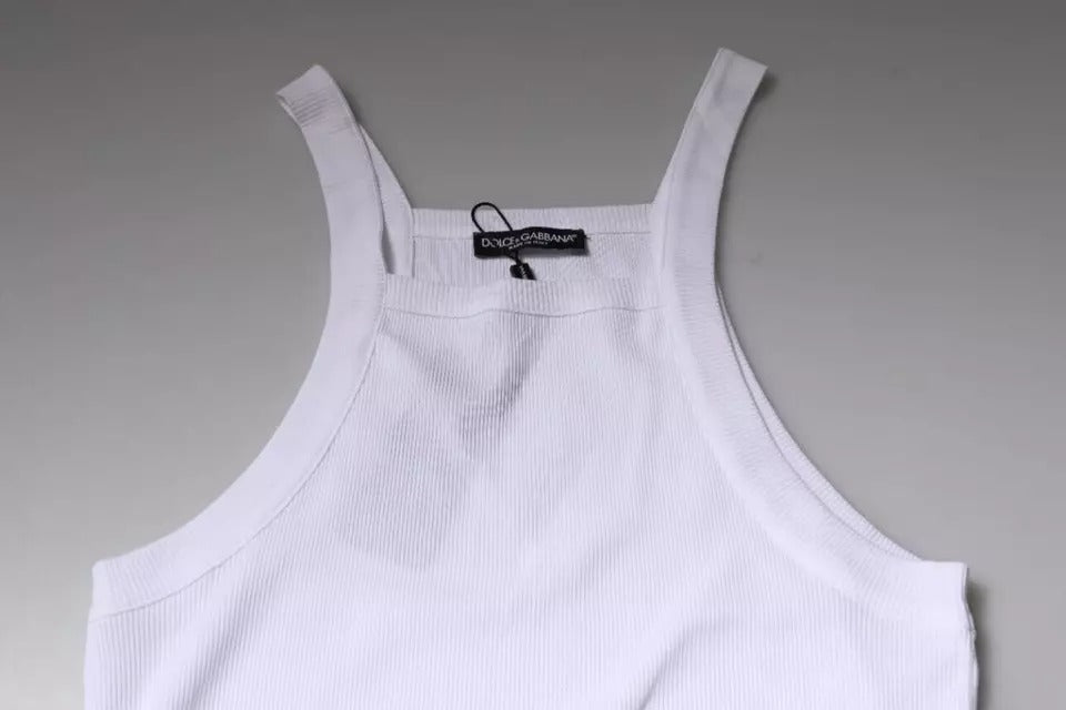 White Cotton Sleeveless Square Neck Tank T-shirt