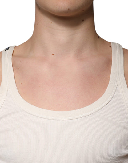 Off White Cotton Sleeveless Round Neck Tank T-shirt