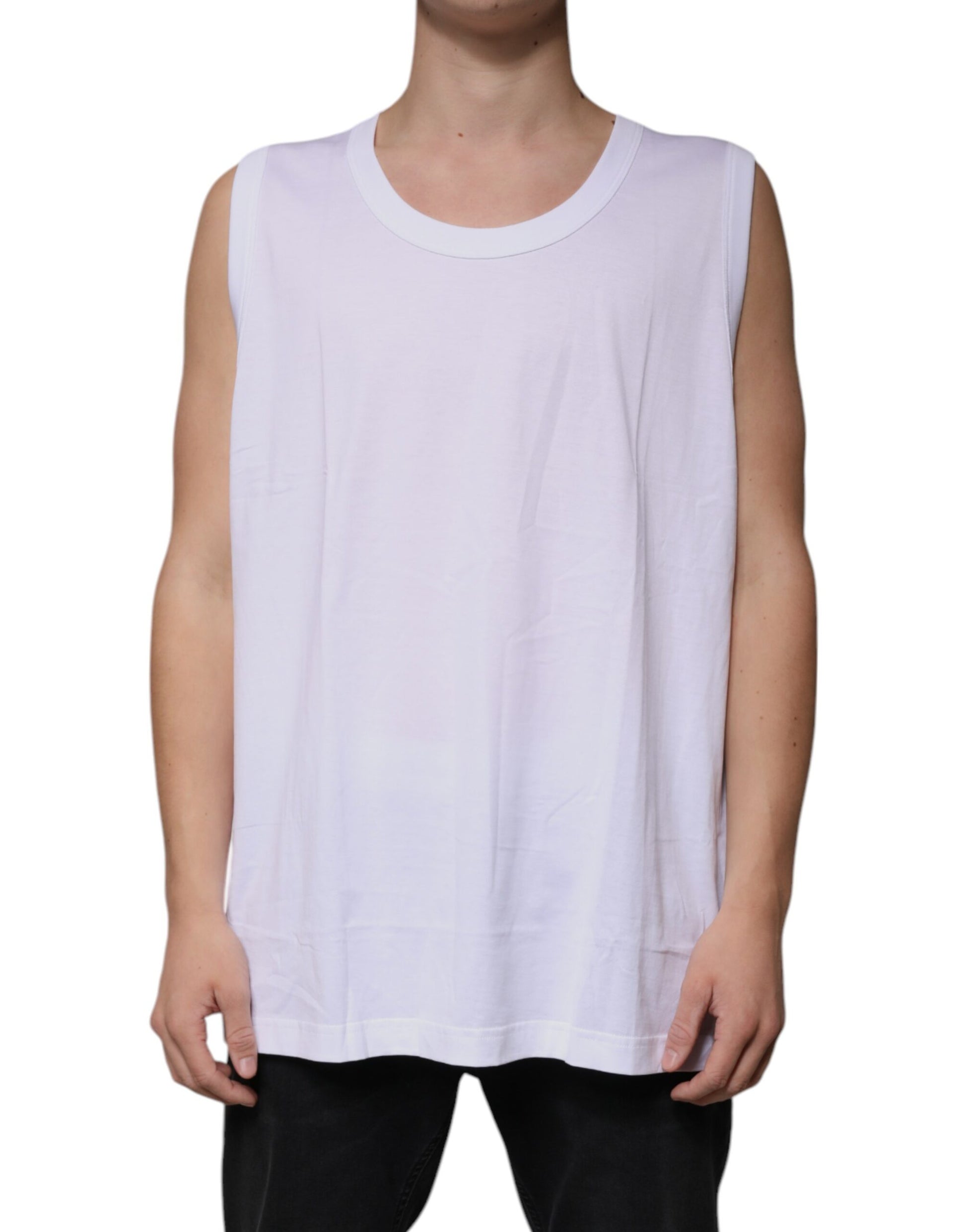 White Cotton Sleeveless Round Neck Tank T-shirt