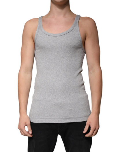 Gray Cotton Sleeveless Round Neck Tank T-shirt