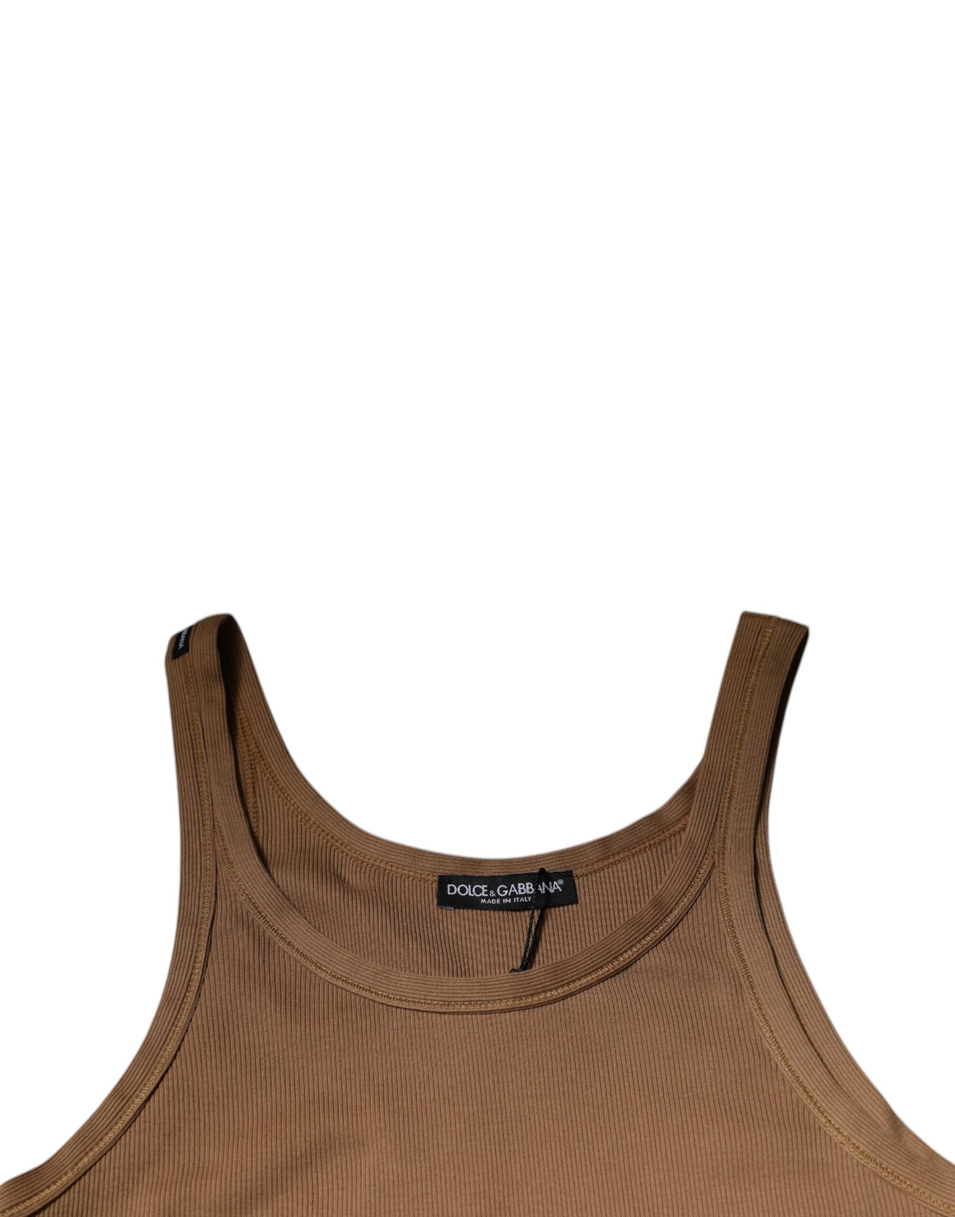 Brown Cotton Sleeveless Round Neck Tank T-shirt