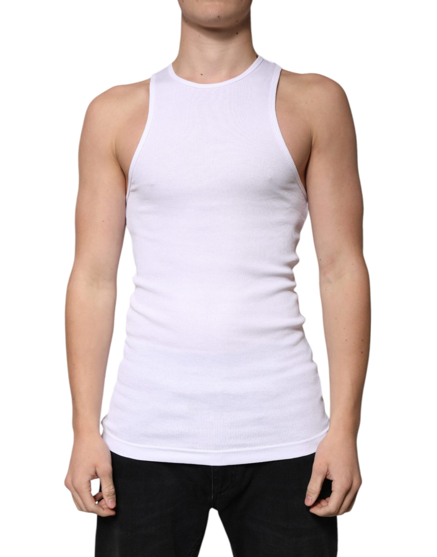 White Cotton Sleeveless Round Neck Tank T-shirt