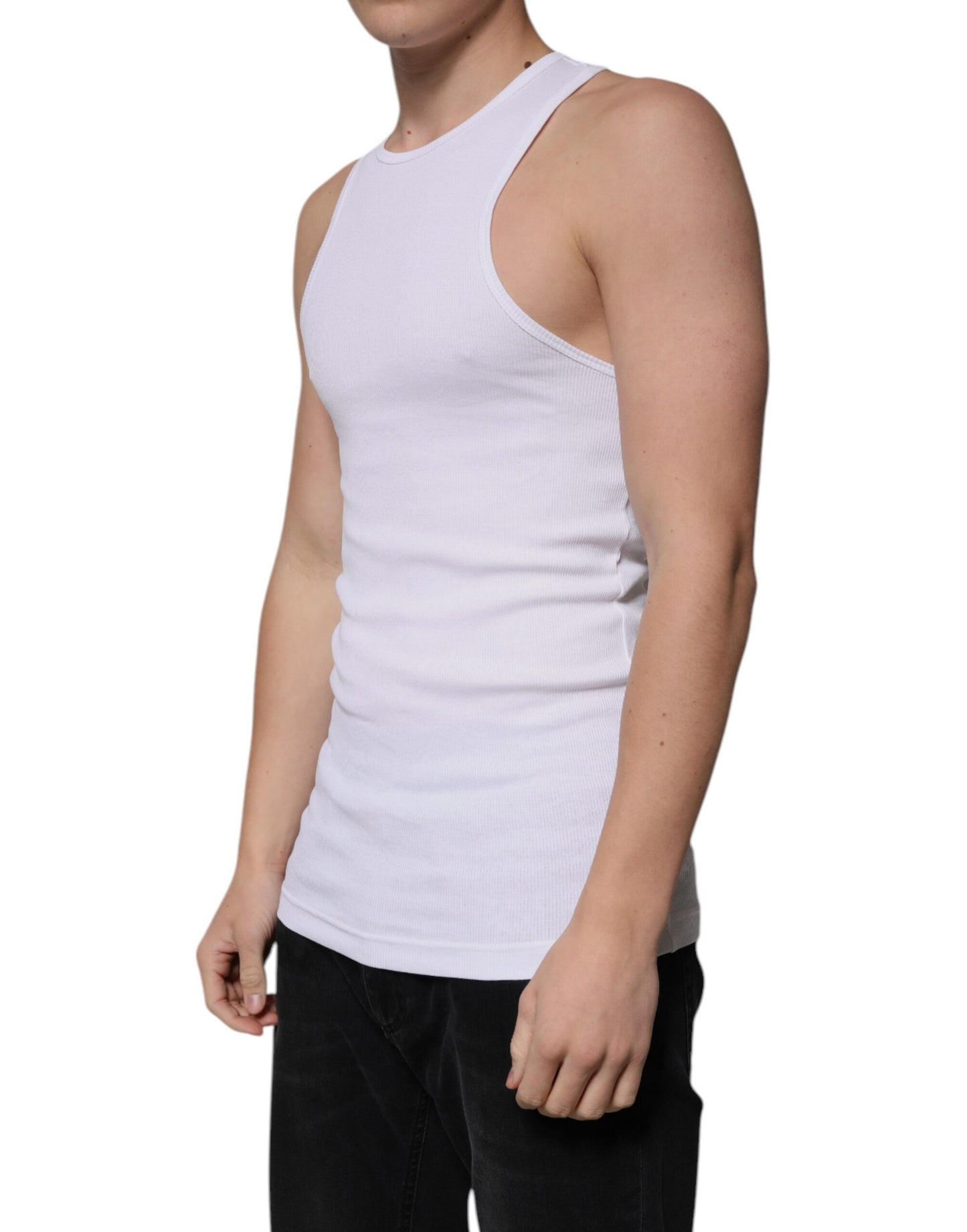 White Cotton Sleeveless Round Neck Tank T-shirt