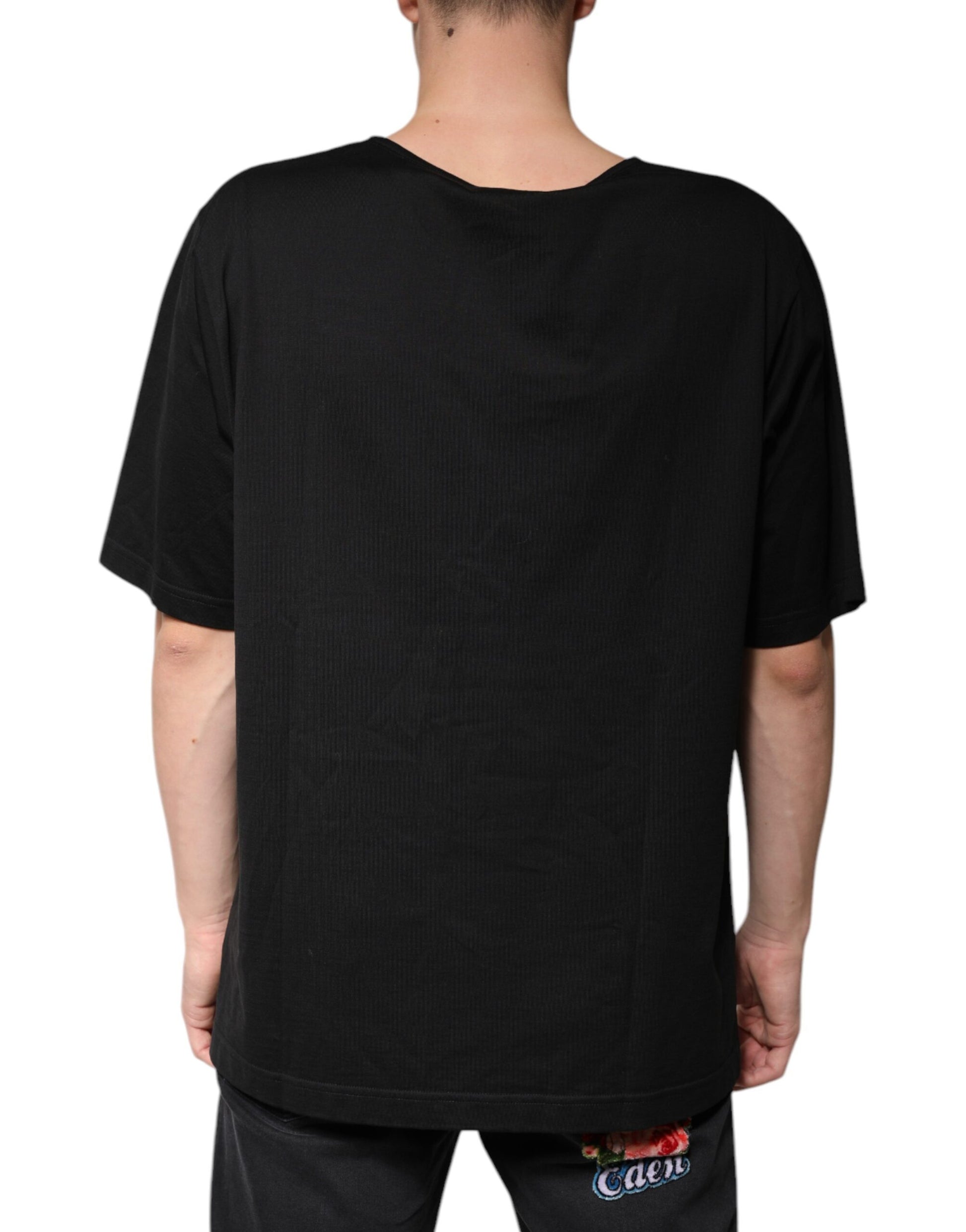 Black Cotton V-neck Short Sleeves T-shirt