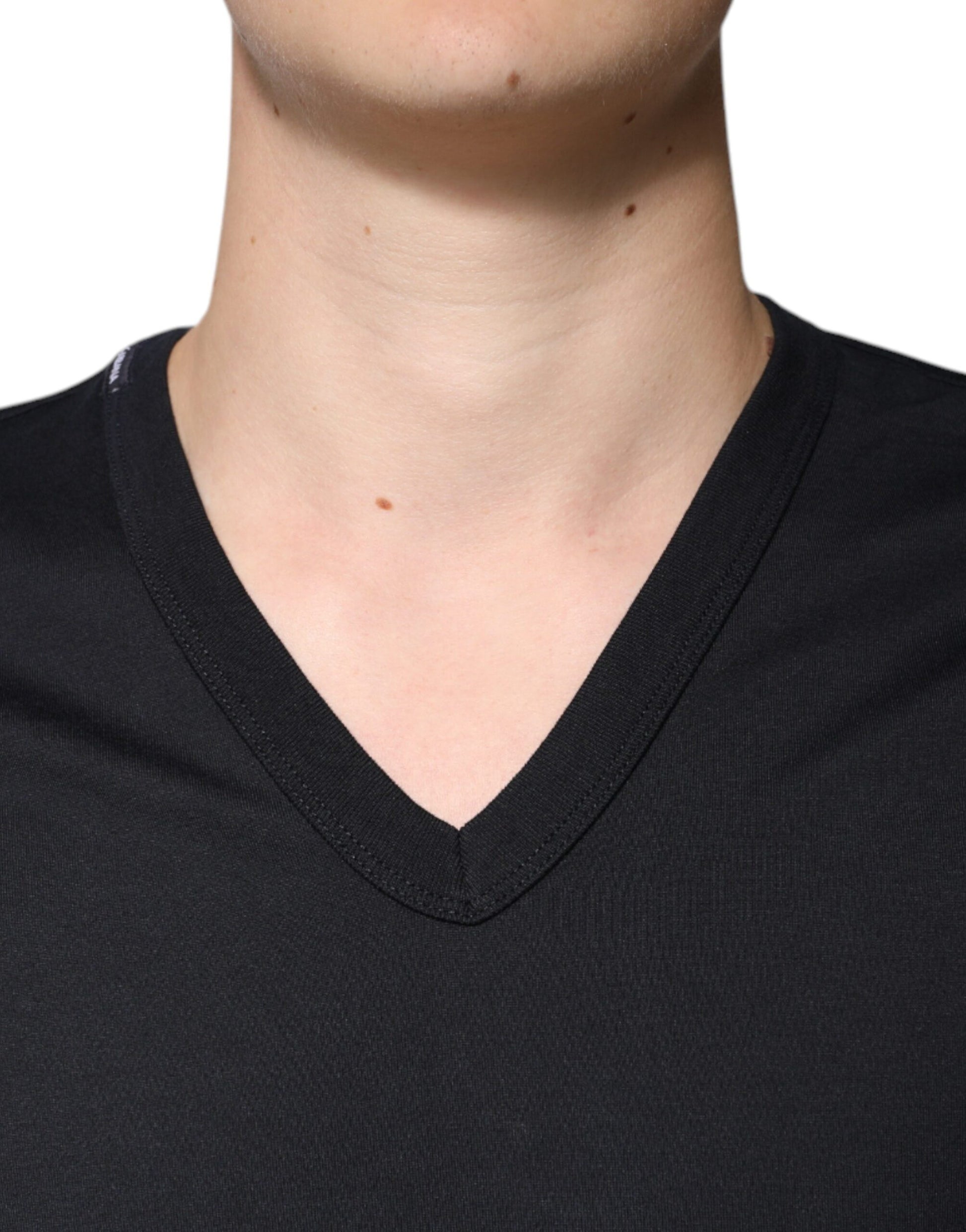 Black Cotton V-neck Short Sleeves T-shirt