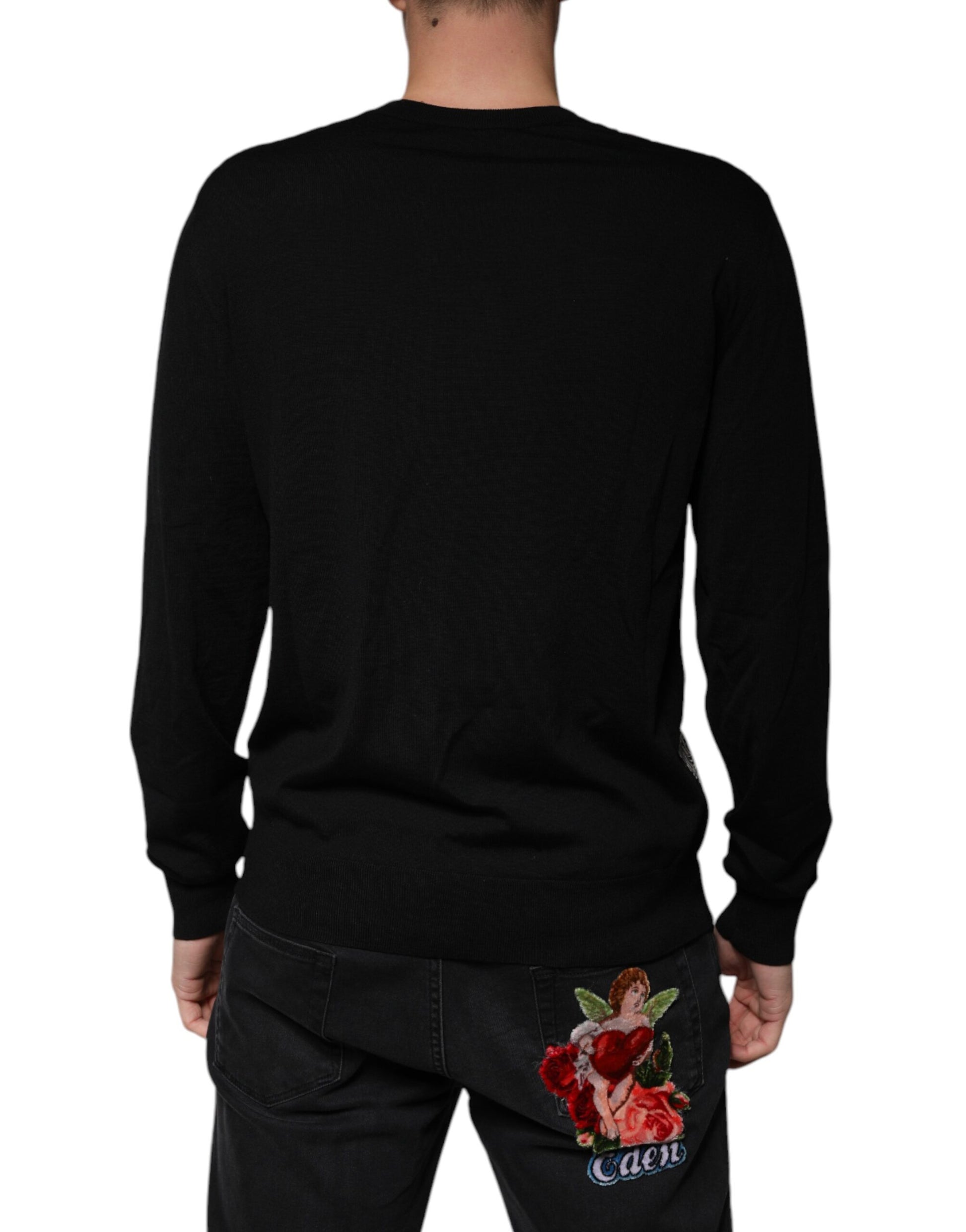 Black Logo Wool V-neck Pullover Sweater