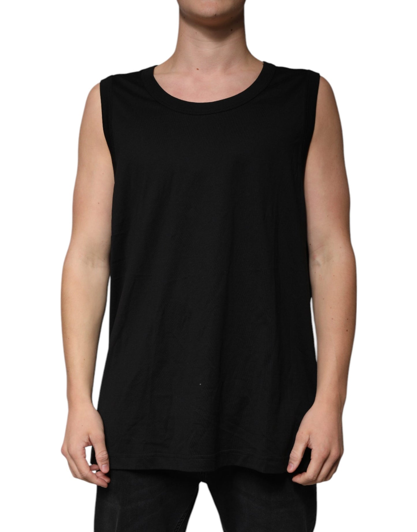 Black Cotton Sleeveless Round Neck Tank T-shirt