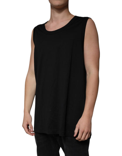 Black Cotton Sleeveless Round Neck Tank T-shirt