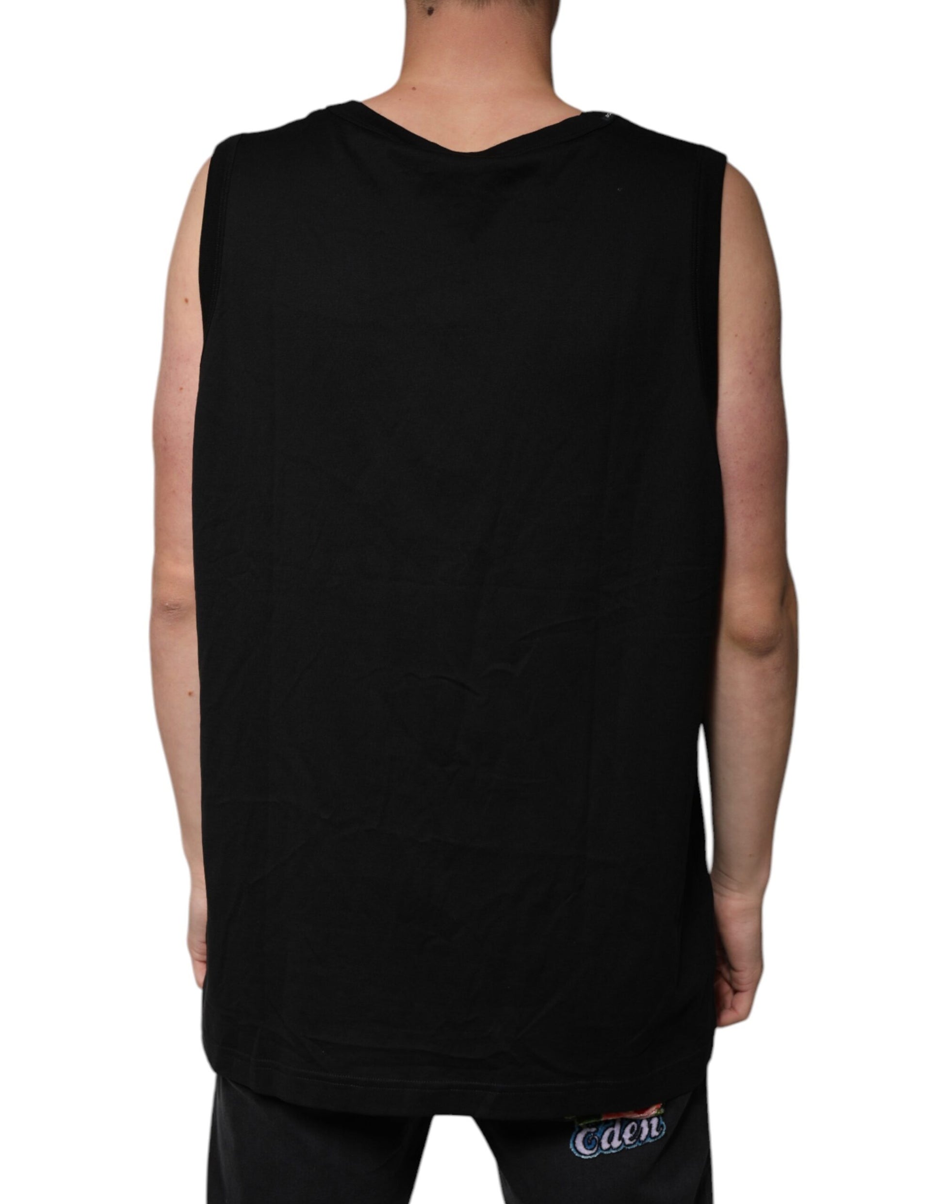 Black Cotton Sleeveless Round Neck Tank T-shirt