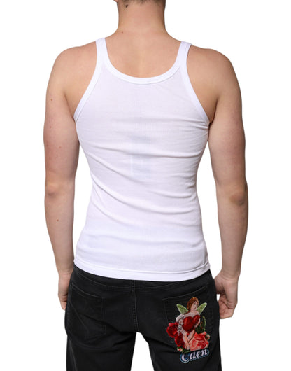 White Cotton DG Sleeveless Round Neck T-shirt