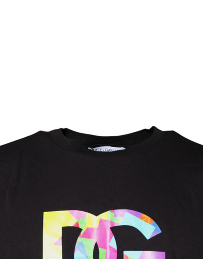 Black Logo Print Cotton Crew Neck T-shirt