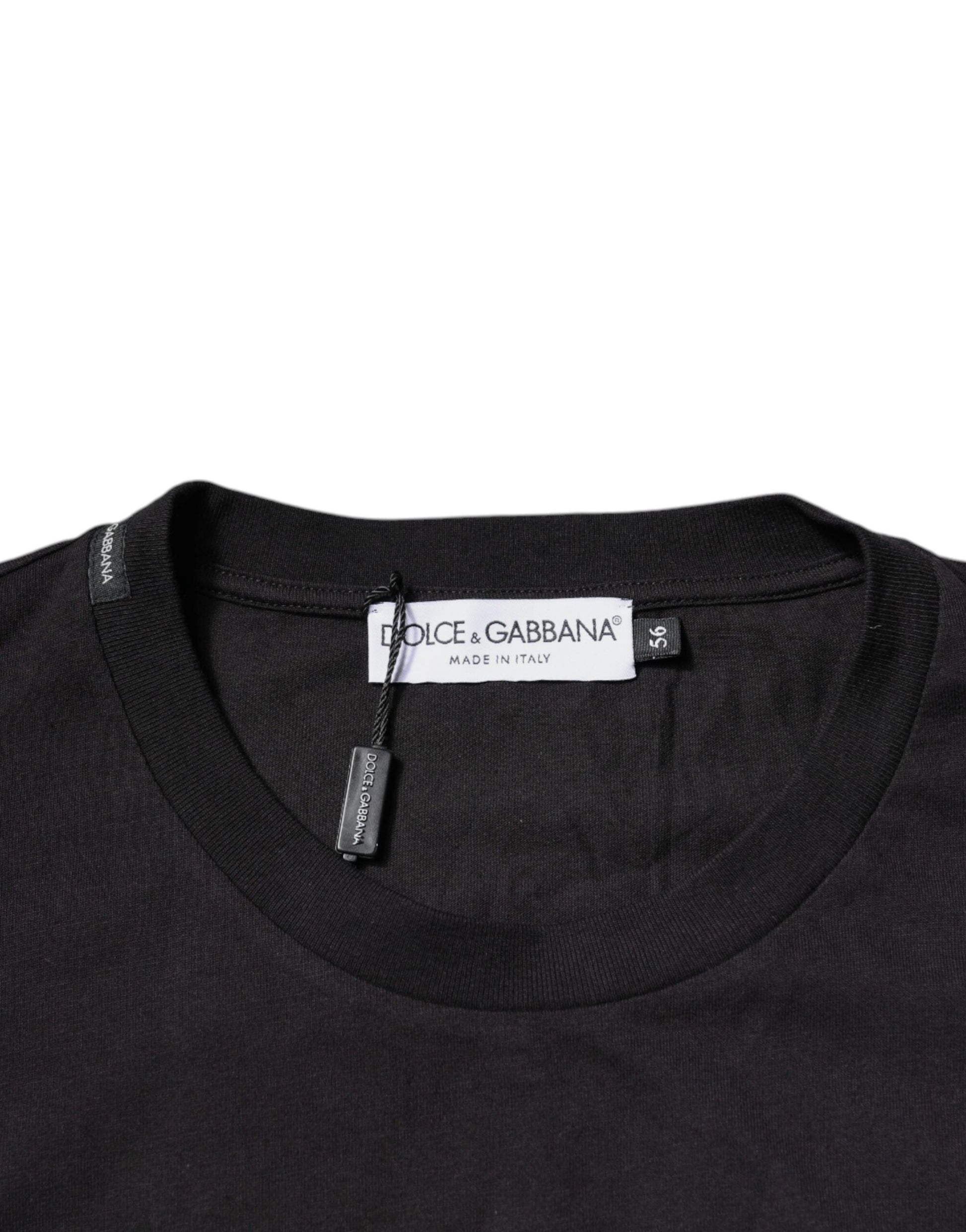 Black Logo Print Cotton Crew Neck T-shirt