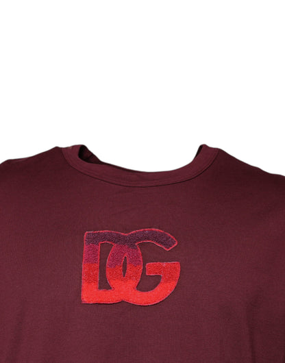 Maroon Logo Print Cotton Crew Neck T-shirt