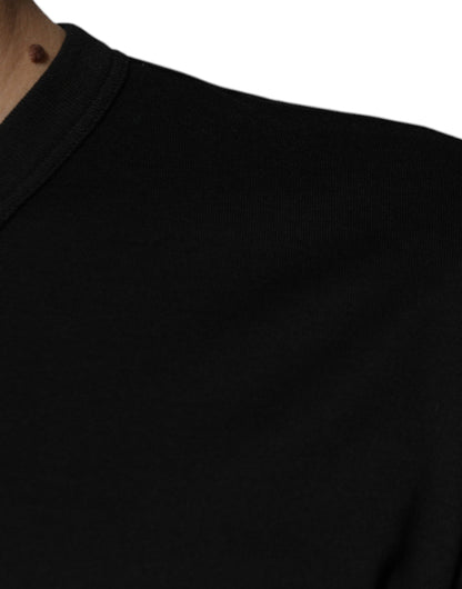 Black Cotton V-neck Short Sleeves T-shirt