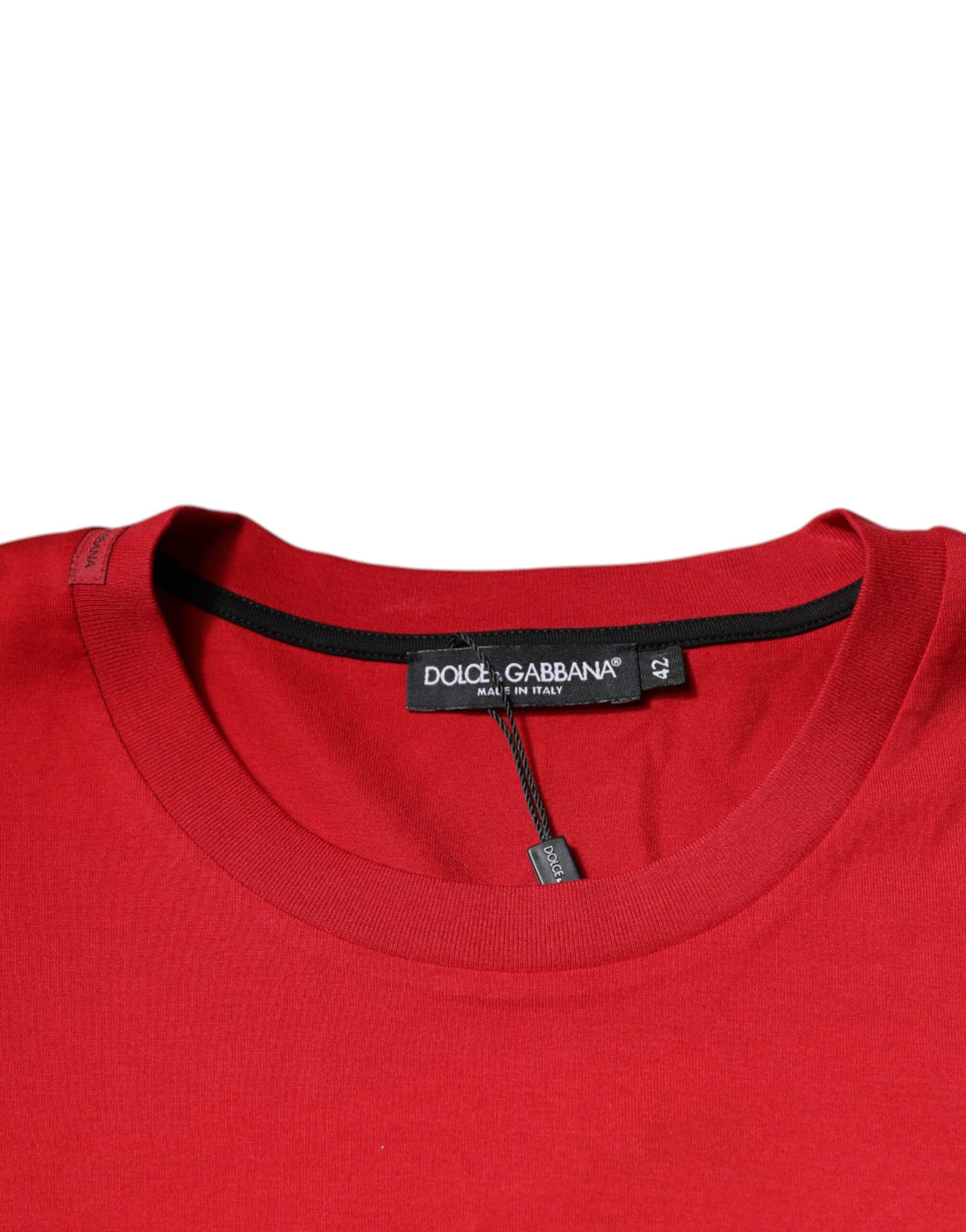 Camiseta de algodón con cuello redondo y estampado de logotipo rojo